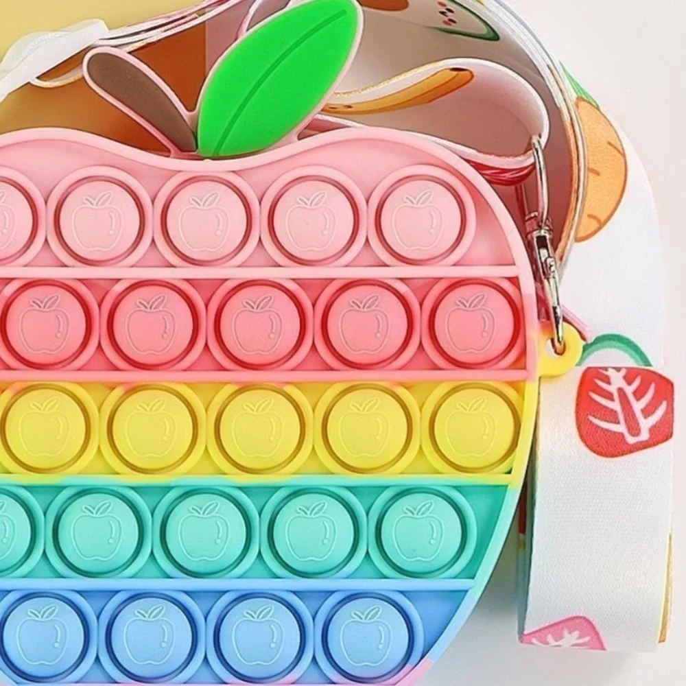 Antistress Pop It Fidget Wallet Purse Crossbody Strap / Rainbow Apple / NEW